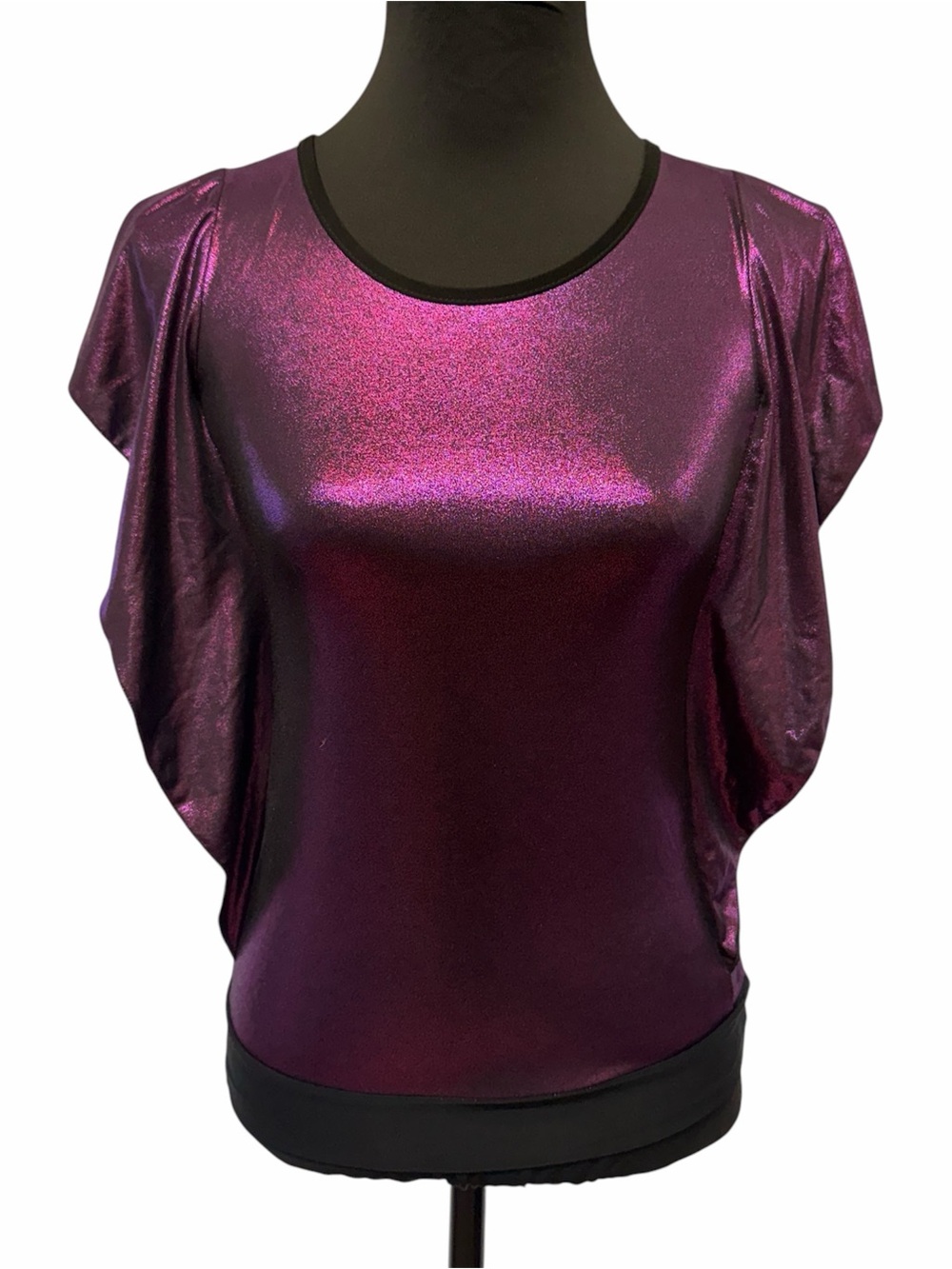 Almost Famous Girls L 14/16 Purple Metallic Shimmer Flutter Sleeve Party Top NWT